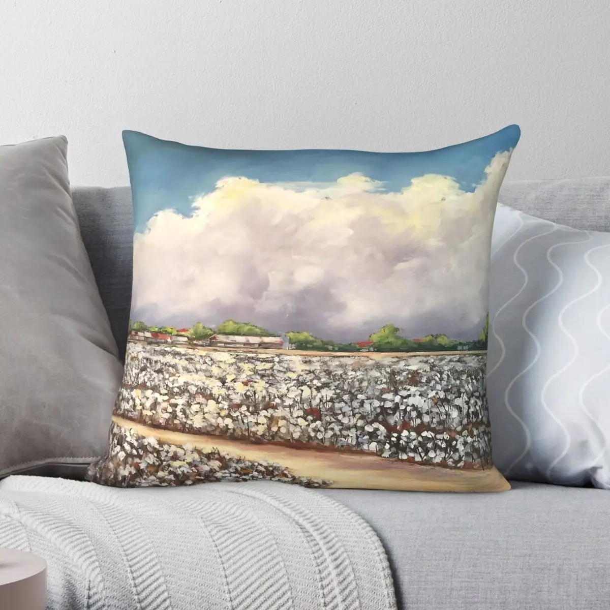 Mississippi Delta Cotton Fields Pillowcase Polyester Linen Velvet Printed Zip Decorative Sofa Seater Cushion Cover 45x45