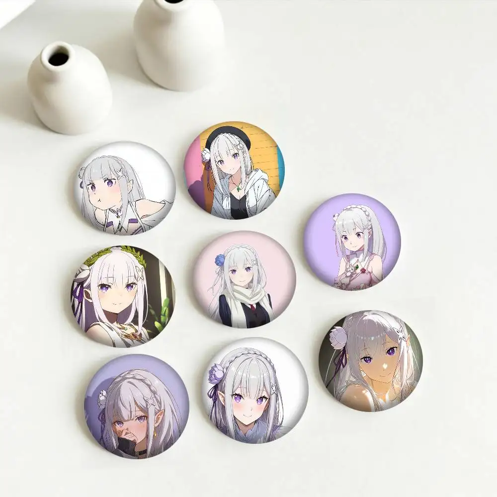 A-Anime ReZERO Emilia 25mm 32mm 44mm 58mm 75mm Brooches Badges Pins for Accessories Gift