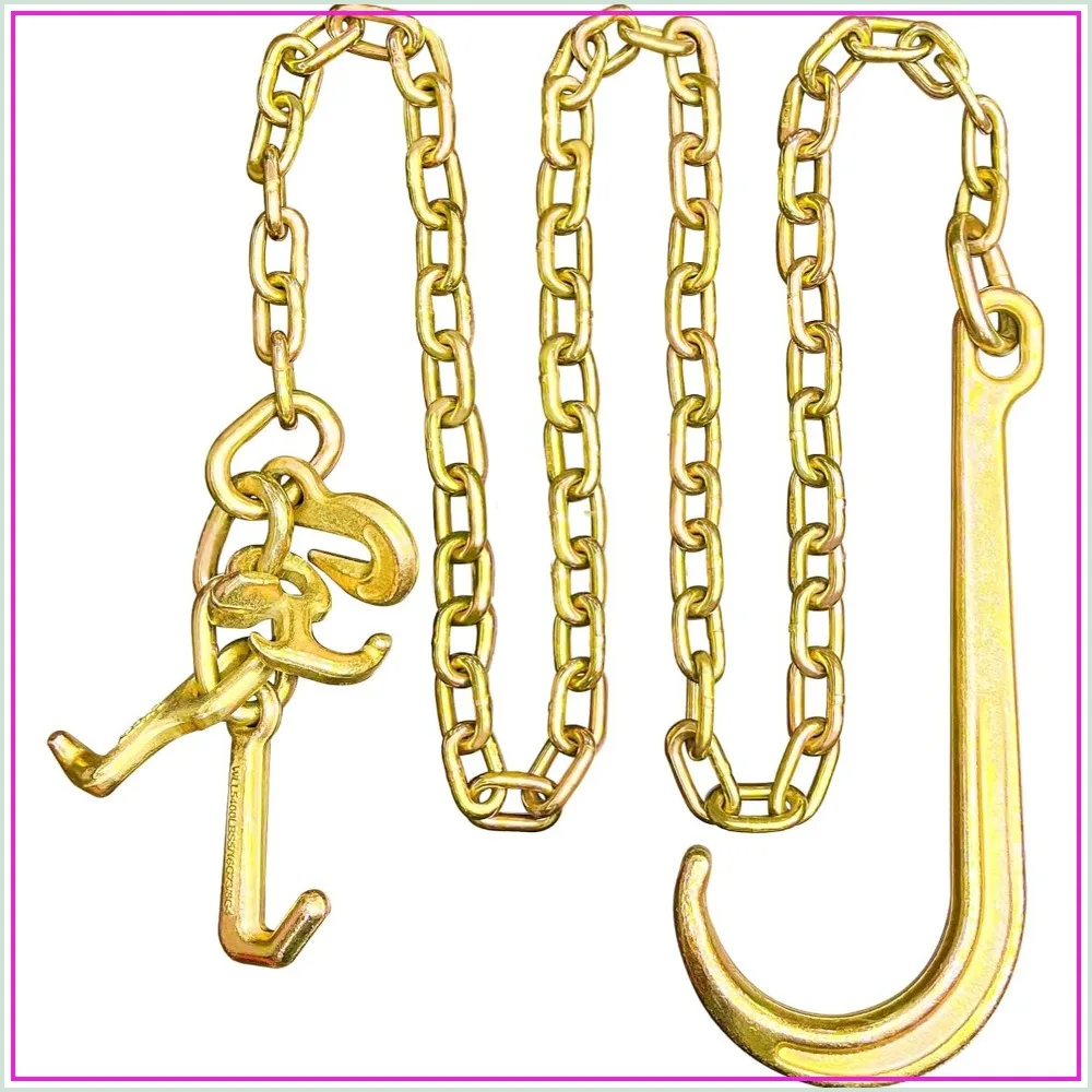 G80 J Hooks Tow Chain, 5/16" x 8' Recovery Tow Hooks with RTJ & Grab Hook, 18800LBS Tow Truck Accessories, Bridle Tow Transport Chain