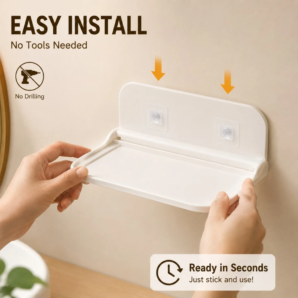 Faltbares Badezimmer-Wandregal ohne Bohren, Aufbewahrungsregal für Telefon, WLAN-Router, Küche, Nachttisch-Organizer, Halter, robust und stabil