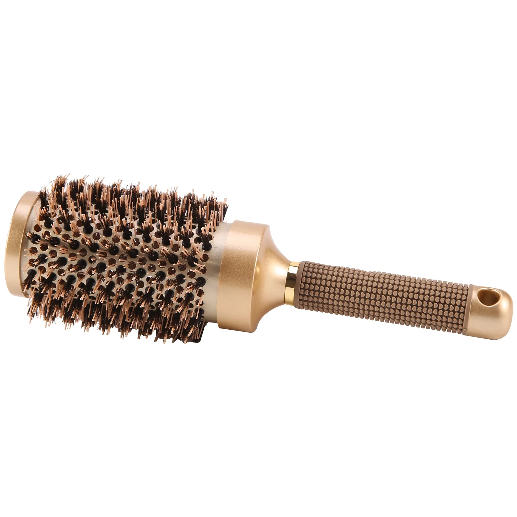 Cepillo de pelo de barril redondo con cerdas de jabalí de simulación, para secar el cabello, estilizar, rizar, dorado (2,1 pulgadas)