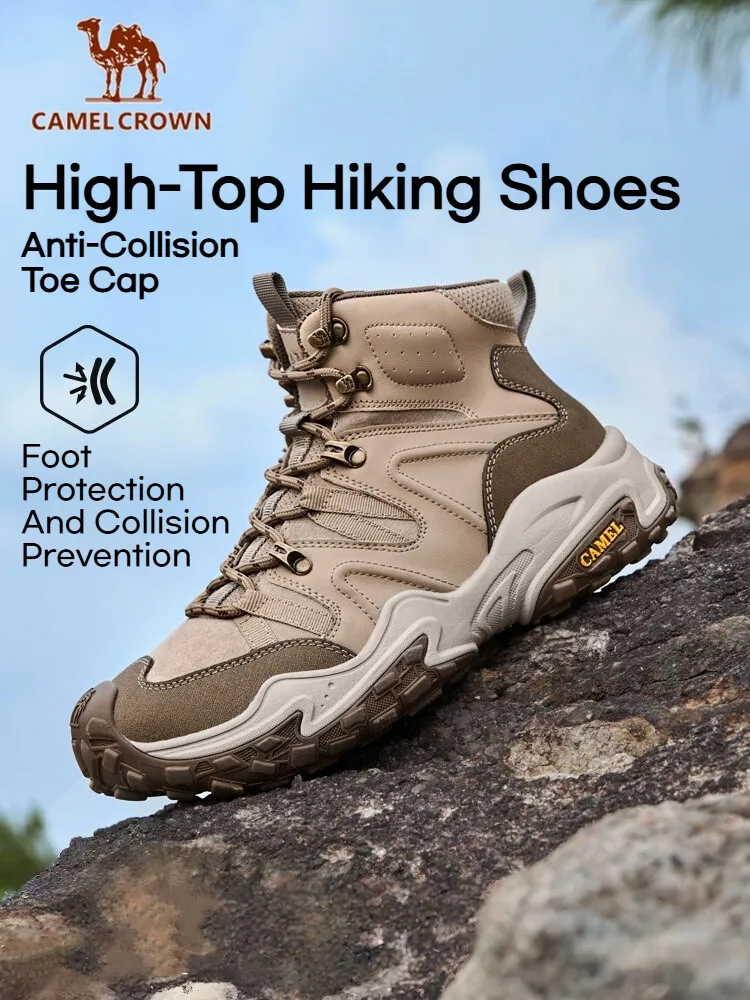 Golden Camel High-Top Men's Hiking Shoes Thick Sole Anti-Slip Shock Absorbing Climbing Boot Professional Outdoor Hiking Sneakers
