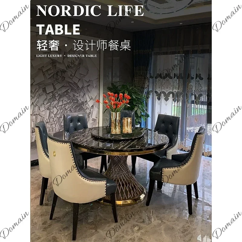 VP New Marble Round Dining Table with Lazy Susan Luxury Modern Simple Home Round Table for 4-8 People