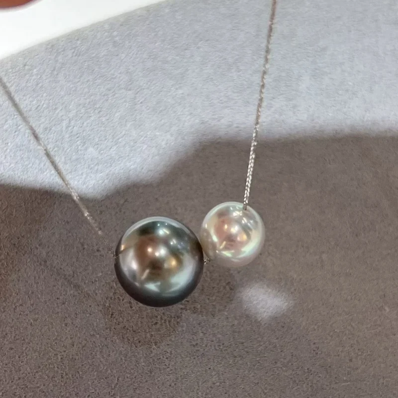SGARIT Tahitian Pearl Collarbone Chain Natural Seawater Double Pearl Necklace 925 Sterling Silver Dainty for Women Jewelry