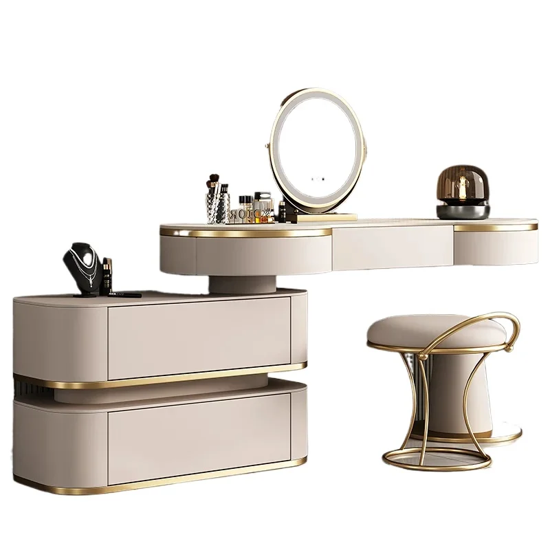 النساء الغرور الجدول ضوء الفاخرة خشب متين مجلس خزانة روك ماكياج الغرور خلع الملابس الجدول Penteadeira الأثاث العصري