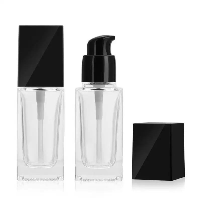 

30ml Square Clear Glass Pump Bottle with Black Plastic Pump Empty Container Essential Oil Bottles Lotion Bottles ni683