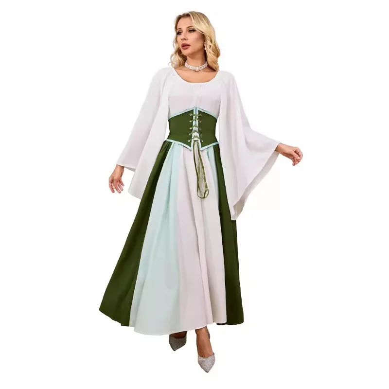 Women Renaissance Vintage Gothic Medieval Gothic Maxi Halloween Cosplay Retro Long Gown Dress Plus Size Costumes