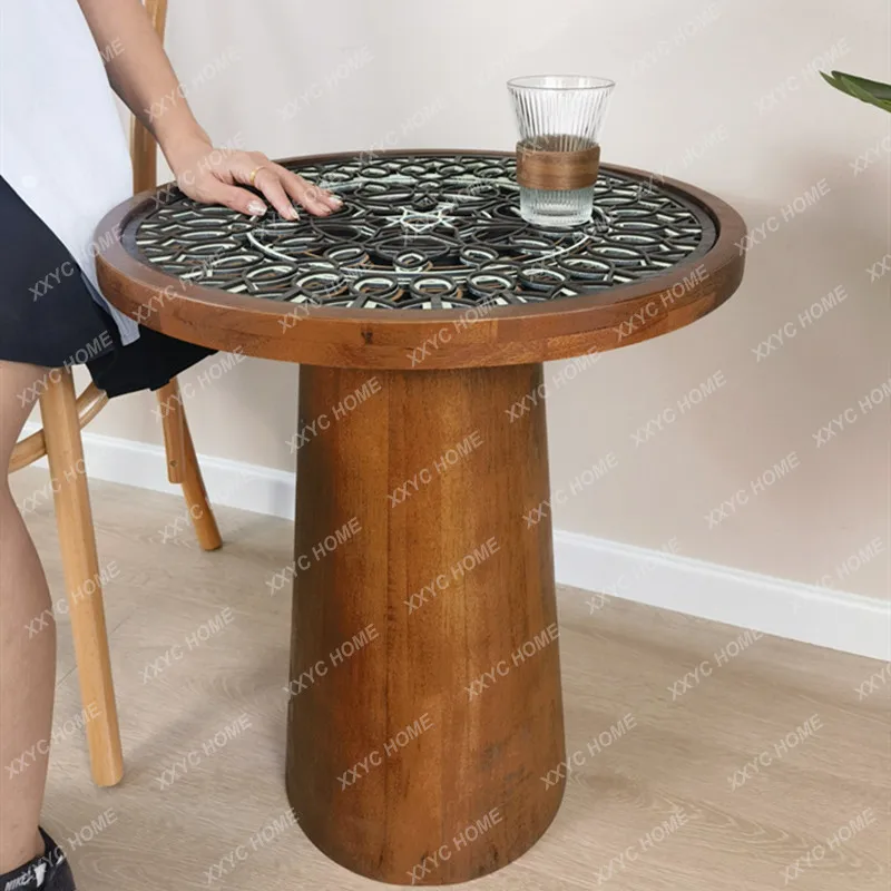Solid wood coffee tabl creative corner tabe living room sofa bedroom dining tab coffee milk tea round edge table
