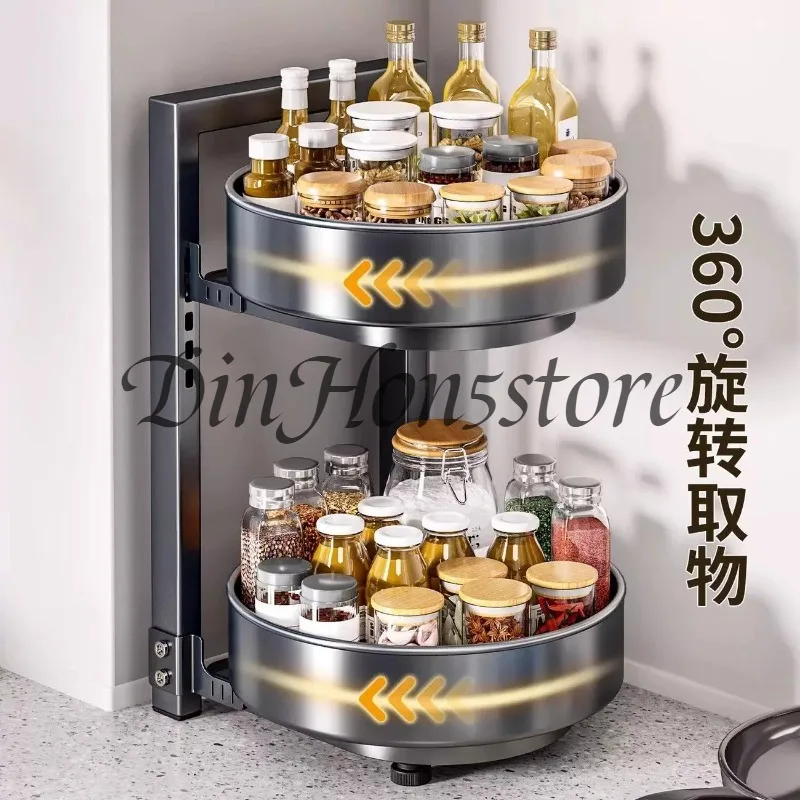 Rotating Spice Rack for Cabinet, Lazy Susan Tier Carbon Organizer, 360° Turntable Spice Tower, Multifunctional Countertop Shelf