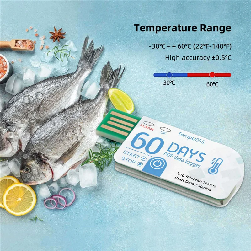 ABKQ-10Pcs Tempu05s USB อุณหภูมิ Data Logger 60 วันใช้เครื่องวิเคราะห์อุณหภูมิรายงาน PDF USB อุณหภูมิ Logger