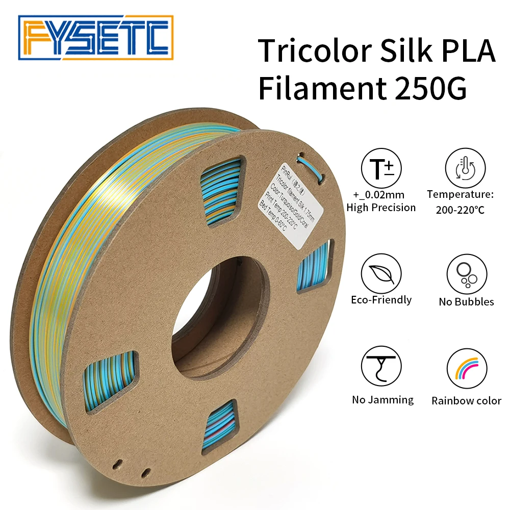 FYSETC High Quality Not Stringy Tricolor Silk PLA Filament 1.75mm 250G/Roll PLA 3D Printer Beautiful Color Rainbow Filament