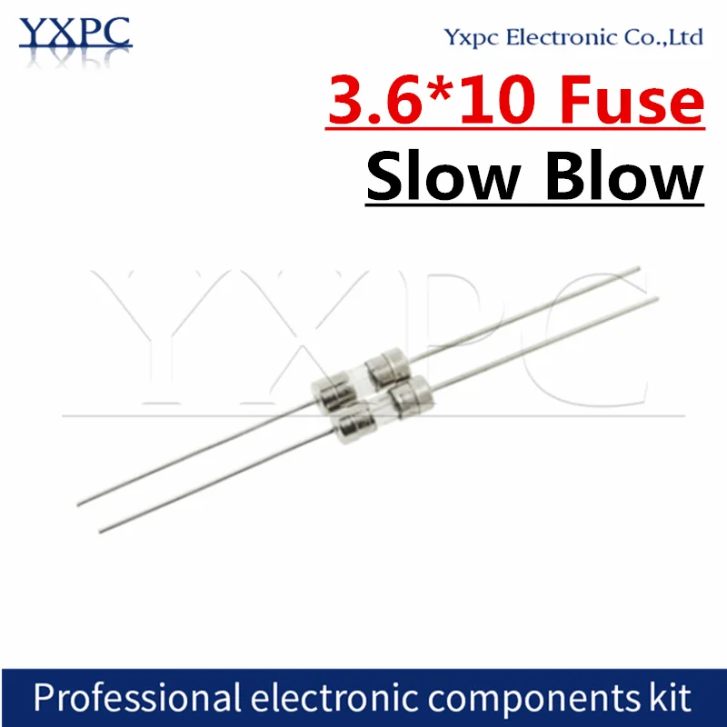 

10pcs 3.6*10 Glass fuse Slow blow Fuses 250V T0.5A 1A 1.6A 2A 2.5A 3A 3.15A 4A 5A 6A 6.3A 8A 10A 15A 3.6x10mm