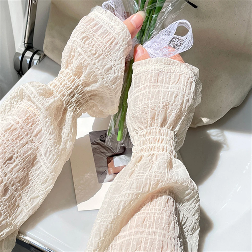 

Summer Long Fingerless Gloves Women Sun Protection Sleeves Gloves Lace Mesh Driving Arm Sleeve Sunscreen Uv Breathable Mittens