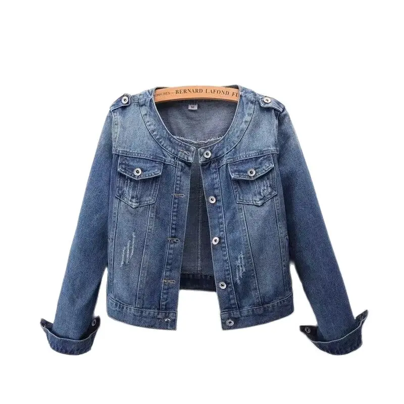 

2023 Fashion O-neck Denim Jacket Women Short Coat Spring Autumn Vintage Washed Jean Coat Female Oversize S-6XL Casual Tops Coats