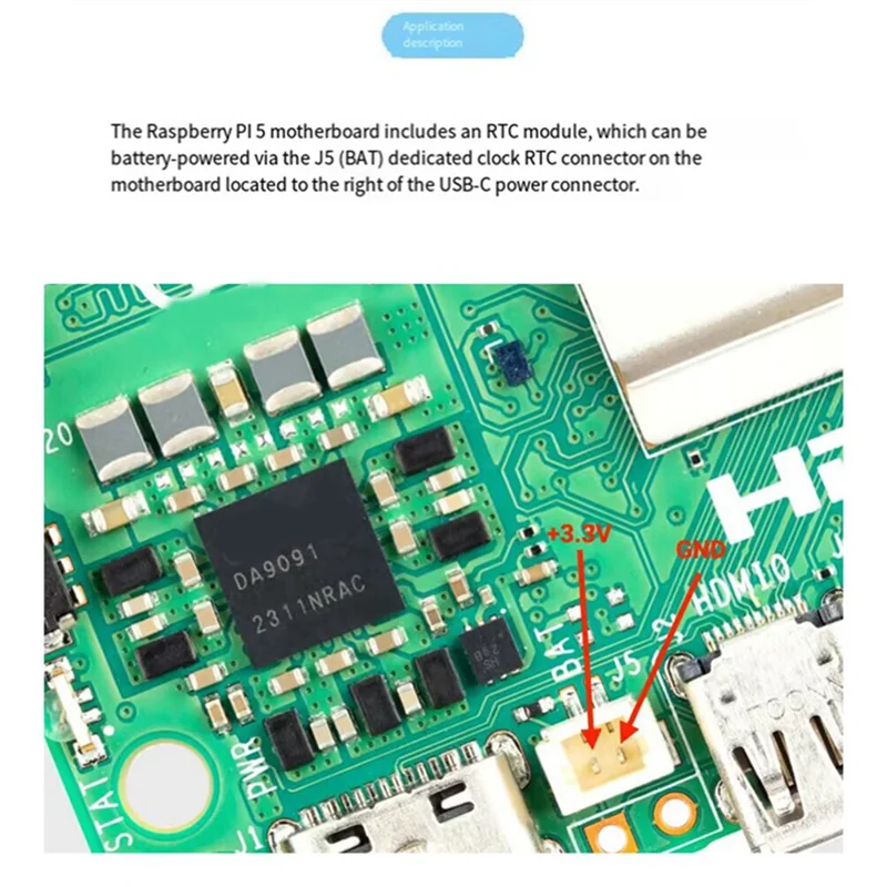 Dn-para raspberry pi 5/5 geração rtc módulo de relógio bateria jst interface alimentado relógio em tempo real recarregável rtc bateria durab