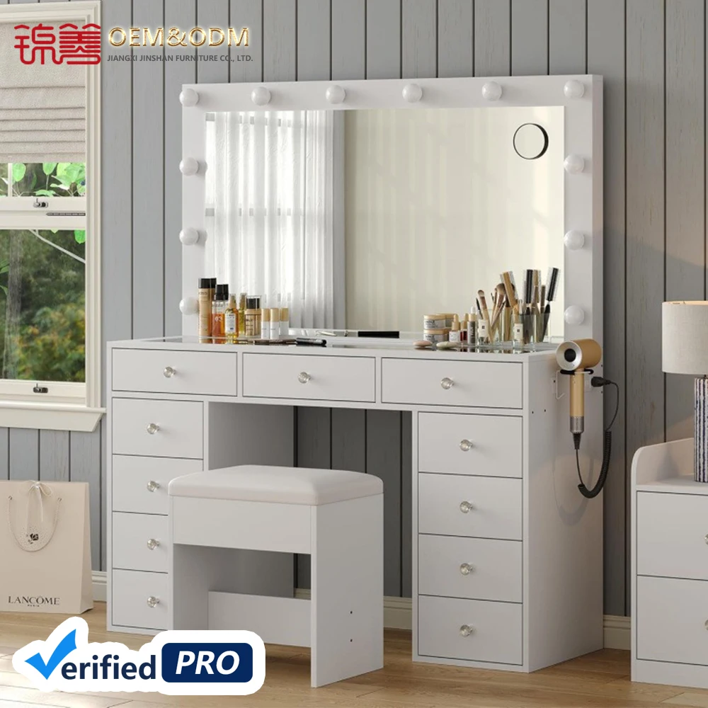 LED Mirror Bedroom Dresser  American White Dresser Commercial Cabinet Storage Studio Bridal Shop Special Makeup Table