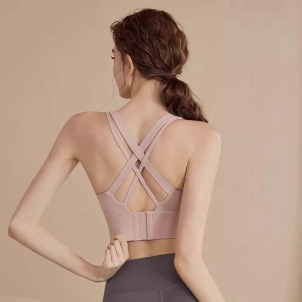 

Solid Color Skin Pink Sports Bra Anti-shake Design Breathable Fitness Back-breasted Vest Comfortable Adjustable Yoga Underwear