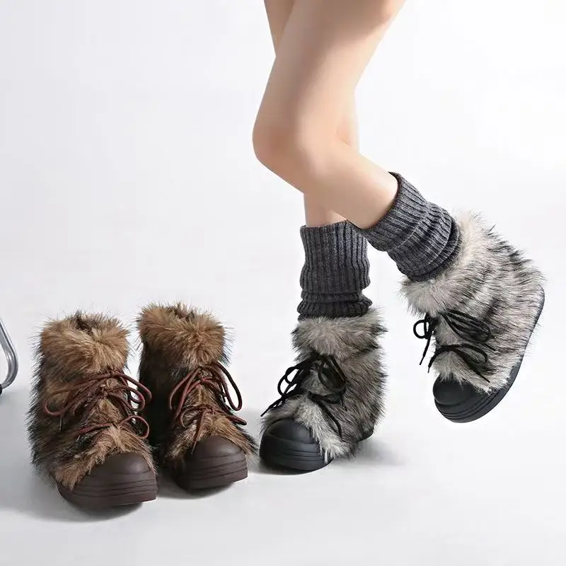 Retro Trendy Hairy Snow Boots for Women in Winter 2025,Fashion Warm,Cold Resistant,Thick Soled,Height Increasing Platform Boots