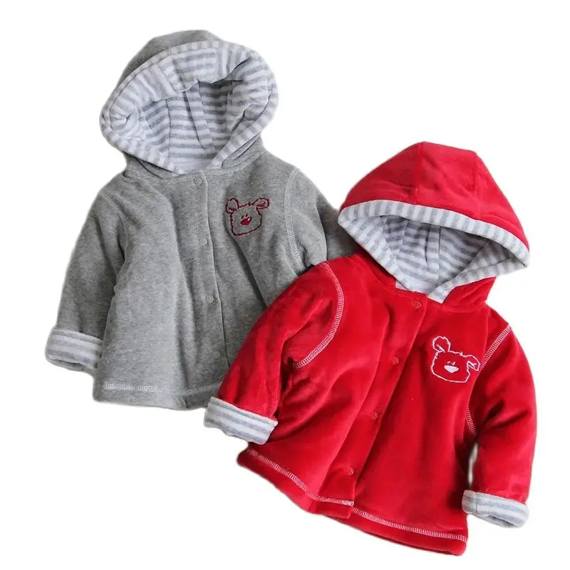 Baby winter jacket warm clothing baby cartoon clothing coat children jacket coat baby red grey hoodie and apparel conceal snaps