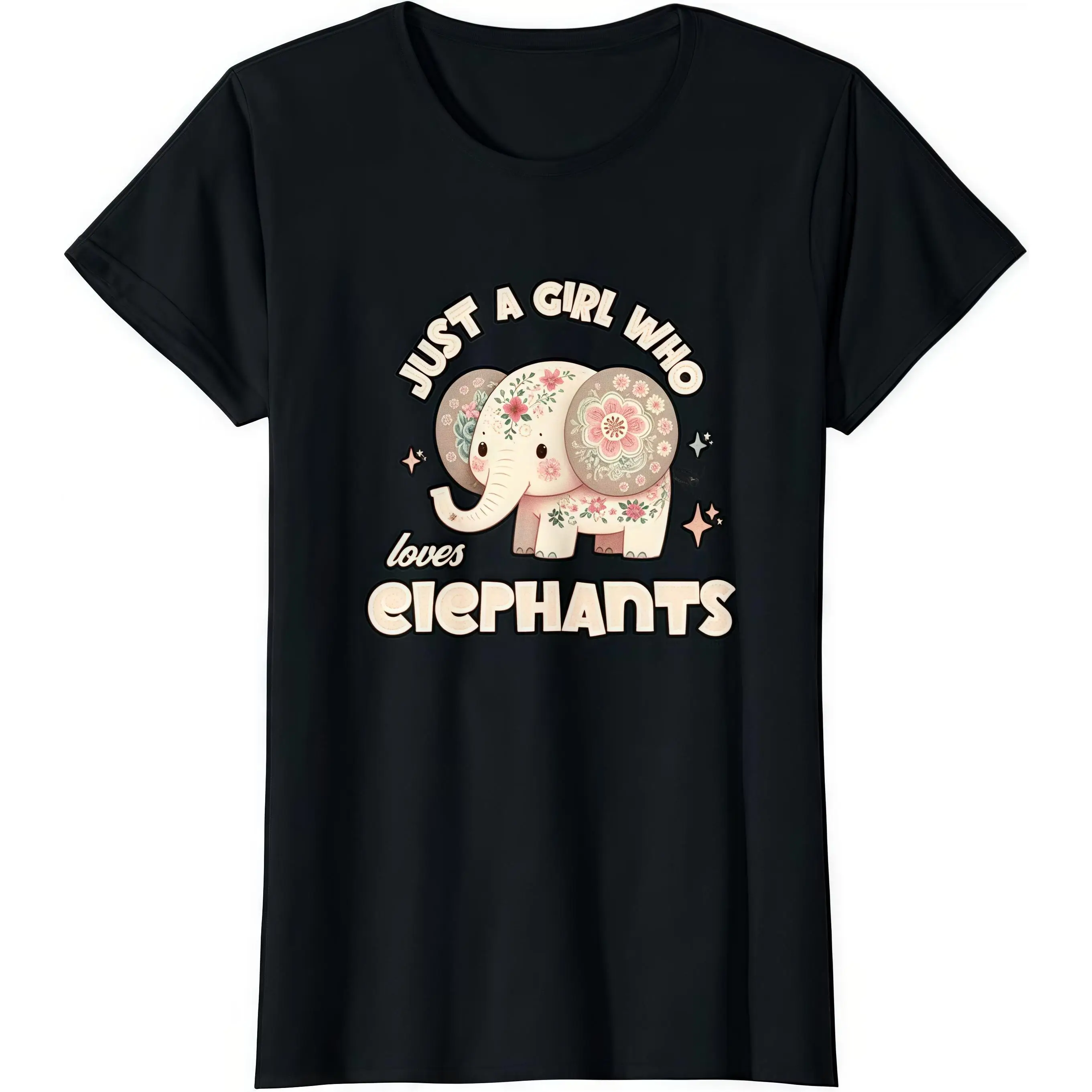 

T - Shirt With “Elephant - Loving Girl” Cute Graphic, For Animal Enthusiasts & Sweet Vibes.