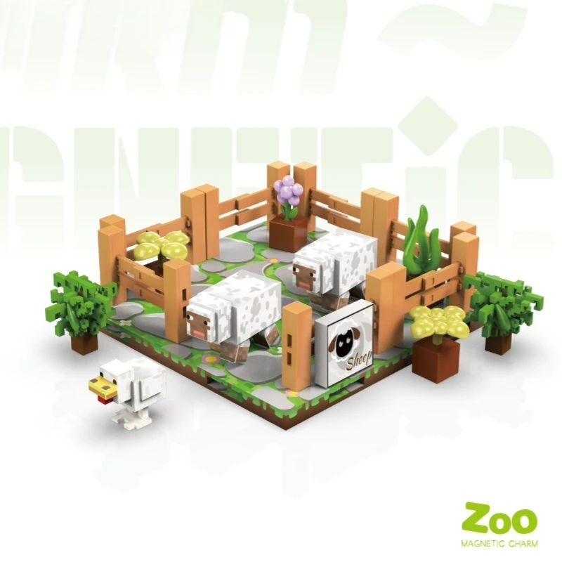 Mundo magnético série zoológico bloco de construção meninos e meninas crianças quebra-cabeça brinquedos magnéticos