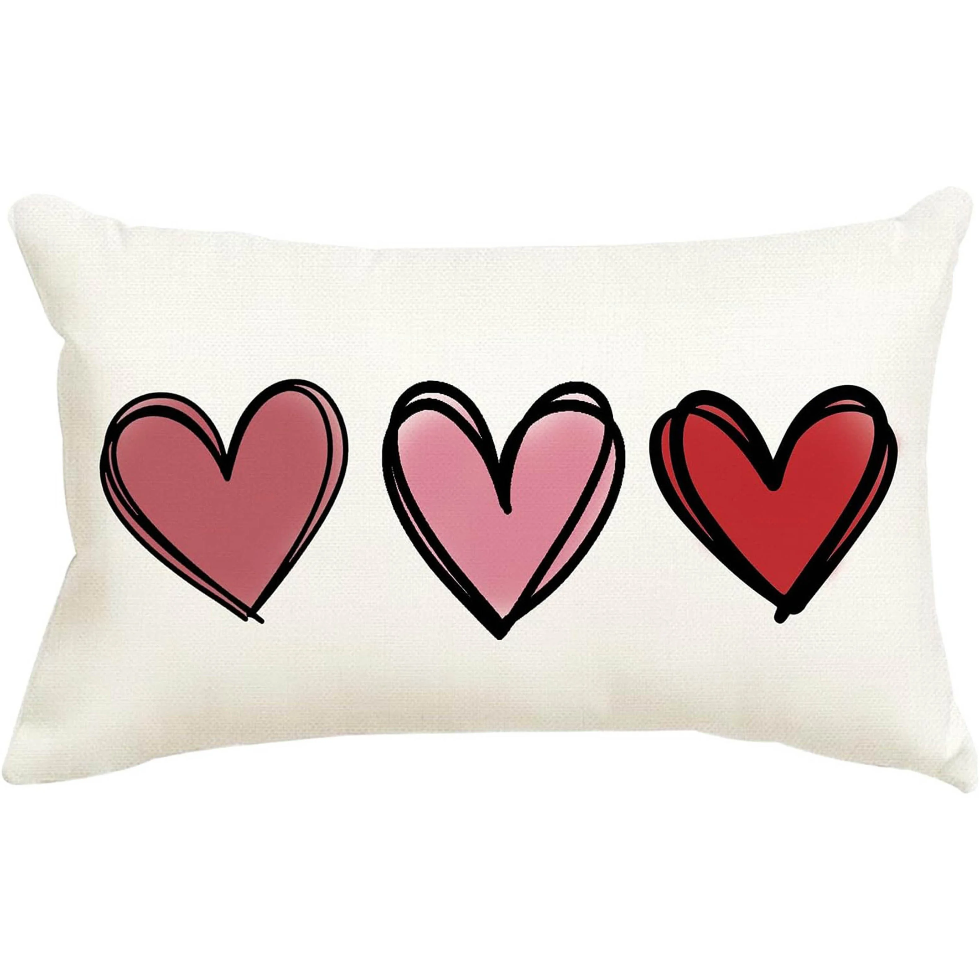 1pc Hand Drawn Three-Color Heart Pillow Cover, Suitable for Sofa, Bedroom, Living Room, Wedding Room, Sweet Gift for Lovers.