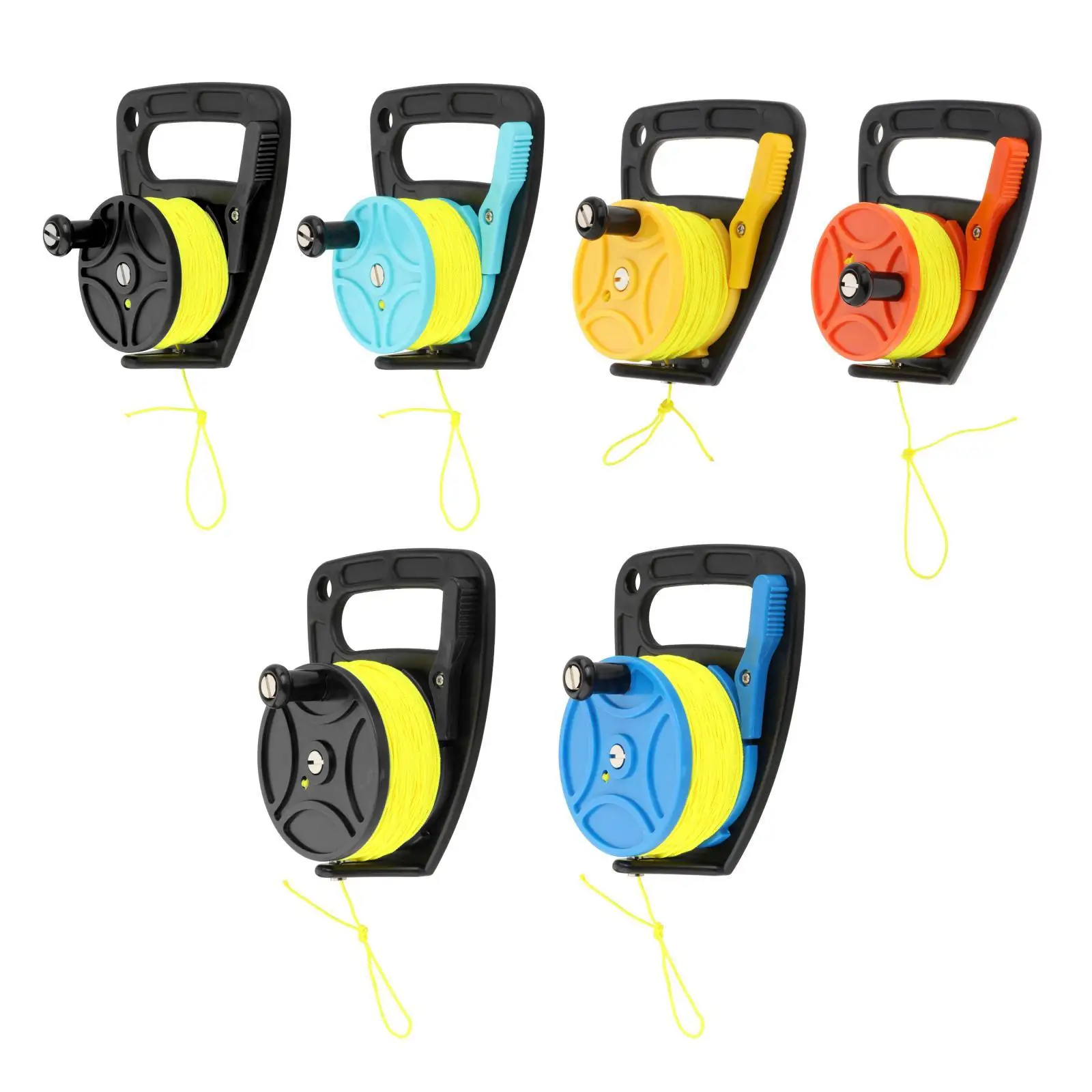 Diving Reel with Handle for Cave Wreck Diving Yellow Line 46 Meter Nylon Spool with Finger Stop for Recreational Use