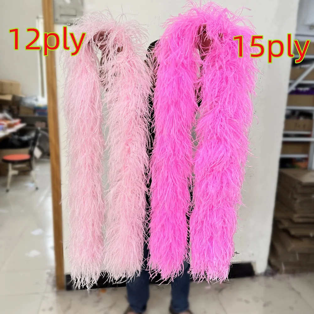 

6 10 12 15ply Pink Ostrich Feathers Boa Ostrich Boas Fluffy Feather Trim for Party Clothig Wedding Dress Decor plumas Shawl 2M