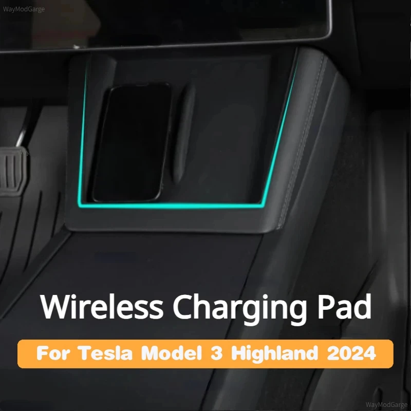 Wireless Charging Pad for Tesla Model 3 Highland 2024 Silicone Non-Slip Mat Central Control Wireless Charger Pad Car Accessories