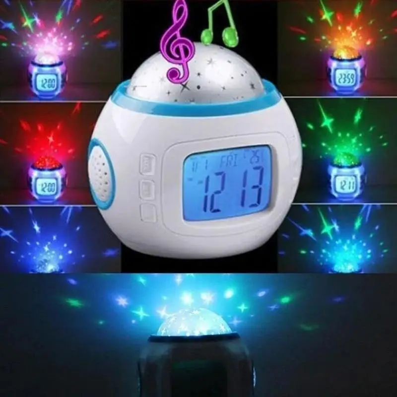 2026 Children Sleeping Sky Star Night Light Projector Lamp Bedroom Alarm Clock Music (Color: Multicolor) Household Supplies