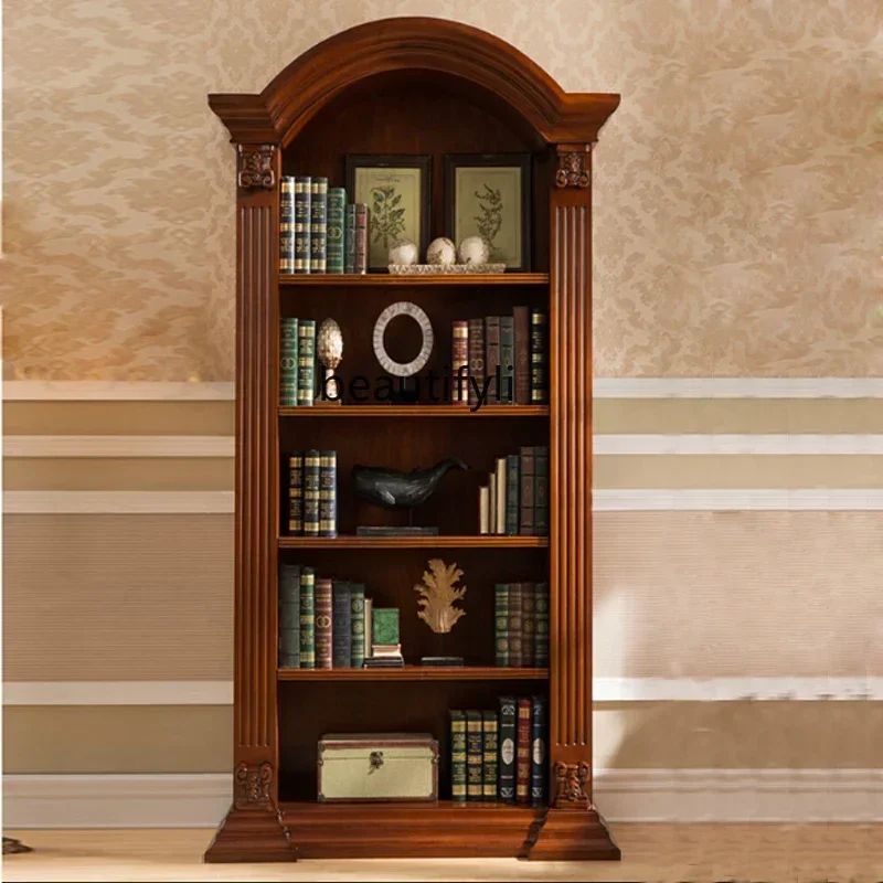 Solid Wood Bookcase European-Style Retro Study Multi-Layer Bookshelf Storage Single Short Storage Rack Floor Home