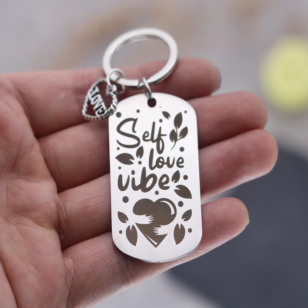 Keychain Romantic Hug Love Heart Scrawl Self love vibe Letter LOVE Heart Pendant Stainless Steel Key Ring for Women Men Gifts