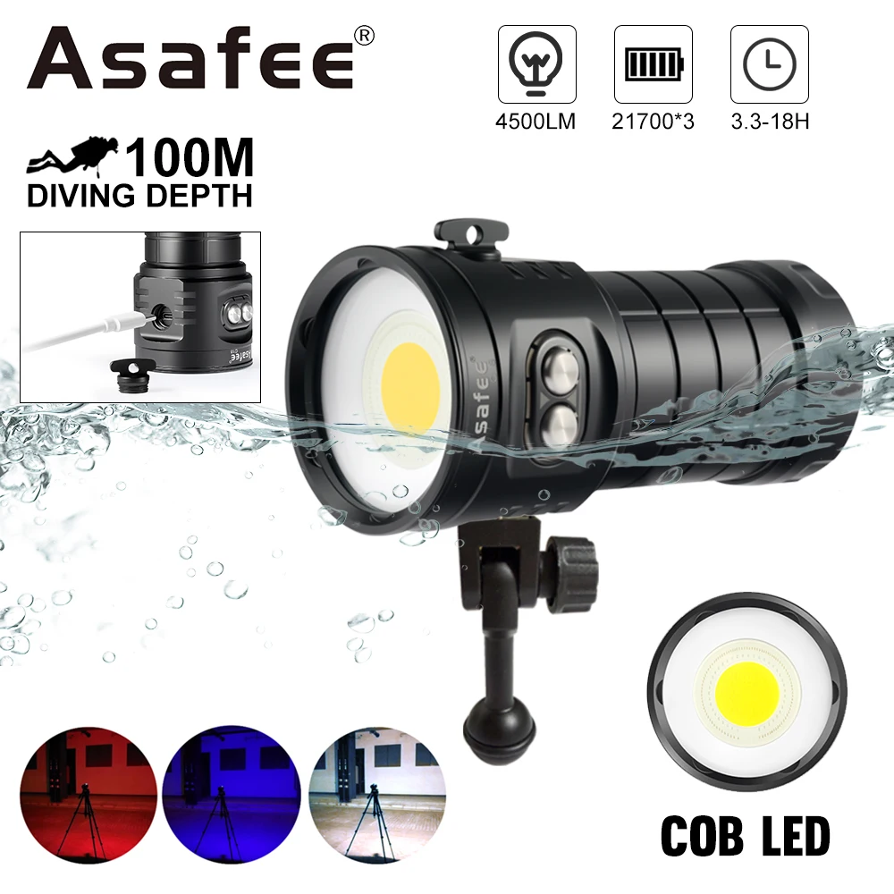 

Мощный подводный фонарь Asafee C18 для дайвинга и фотосъемки, перезаряжаемый, для подводной видеосъемки и подсветки изображений
