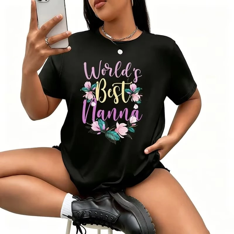 Best Nanna Tee Funny Nanna Ever Gift Women's T-Shirt Summer Funny Graphic Short Sleeve Novelty Tops Casual Crew Neck Clothes