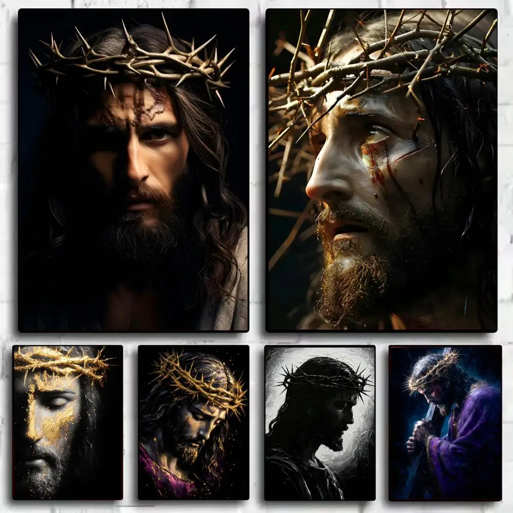 Jesus Christ with Crown of Thorns Poster Wall Stickers Mural Self-Adhesive Decals Home Decor Bedroom Room Decoration Gift Idea