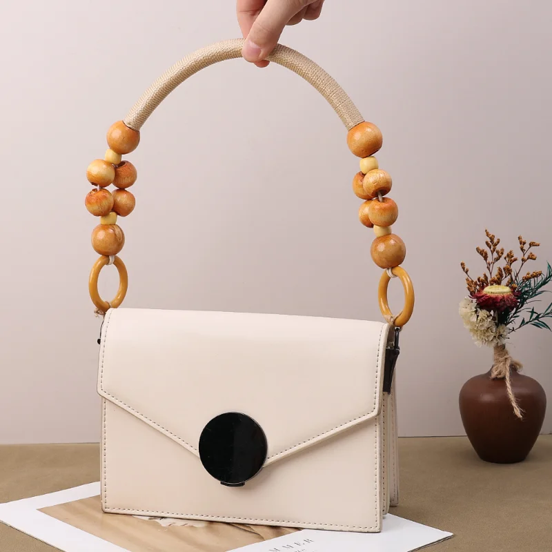 2 Pcs Vintage Woven DIY Handbag Handle Wooden Beads Versatile Portable Component Fasionable Bag Chains Firm Exquisite Bag Strap