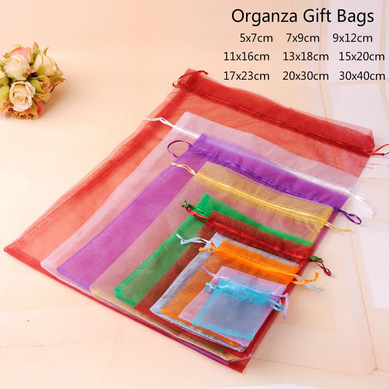 10pcs/lot (9 Sizes) Organza Gift Bag Jewelry Packaging Bag Wedding Party Decoration Favors Drawable Gift Bag&Pouches Baby Shower