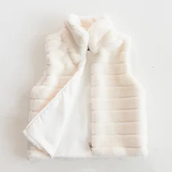 Women's Warm Zipper Faux Fur Sleeveless Vest In Pure Color Stand Collar Jacket for Spring and Autumn