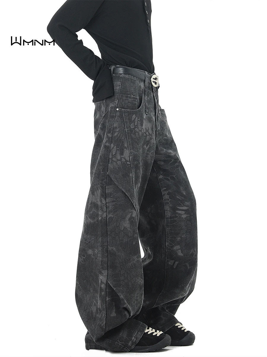 

American Sle Leopard Print Workwear Jeans Men's Spring Autumn High Waist Straight Leg Wide Leg Pants Casual Faion Urban S...