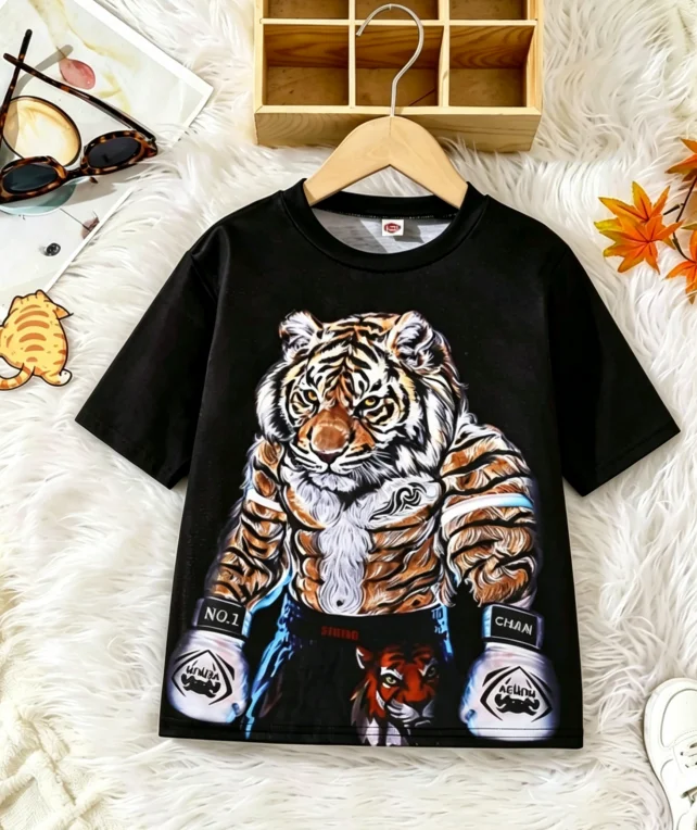 Nickelodeon Bestseller - Small and Medium-sized Tiger Pattern Cool and Comfortable 3D T-Shirt - Children's Fashion Top
