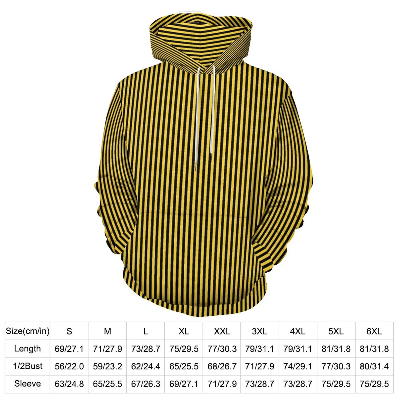 Nautical Stripe Loose Hoodies Yellow and Black Pretty Hoodie Men Long-Sleeve Oversized Street Wear Pattern Sweatshirts