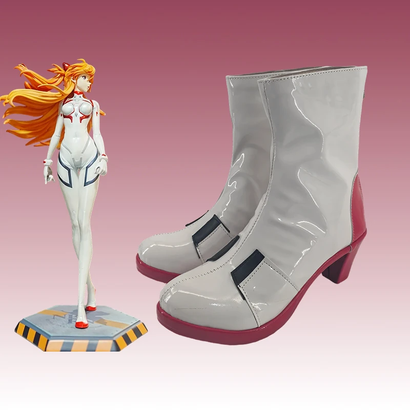 Anime EVA Asuka Cosplay Sapatos Botas de couro artificial branco para mulheres e meninas