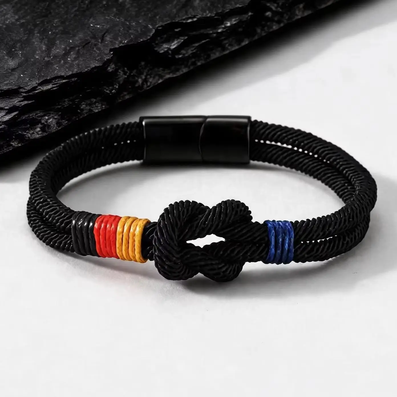 Forever Knot Rope Bracelet for Men,Colors of the German France Flag Woven Double-Layer Wristband, ﻿Patriotic Proud Jewelry Gift