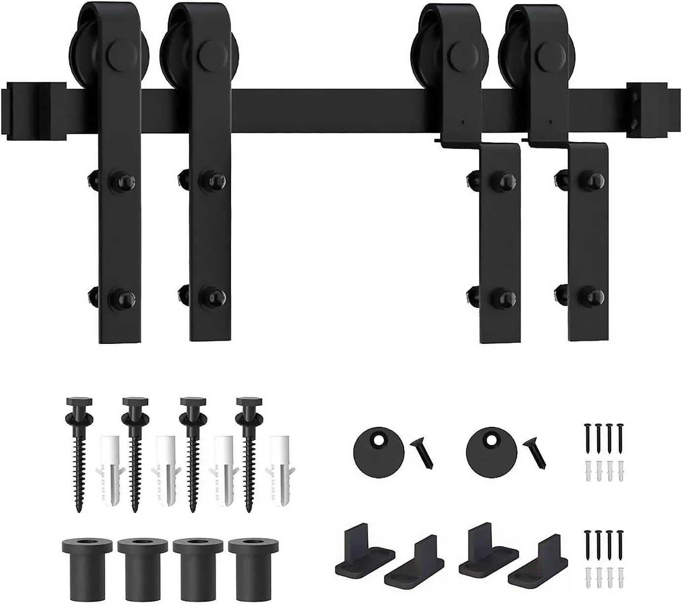 Sliding Barn Door Kit 4Ft-13Ft Bypass Sliding Barn Door Hardware Kit, Bent Hanger Single Track, Dou Wooden Doors Use, Black