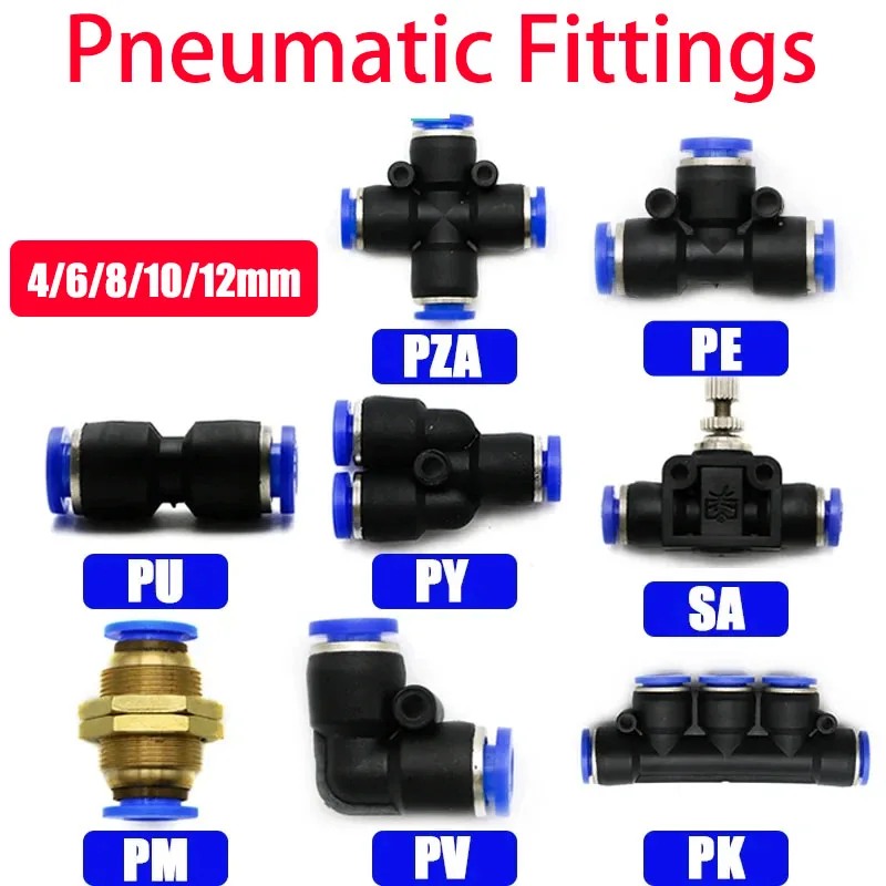 PU PV PY PE PM PZA PK SA Pneumatic Fittings Air Push Fittings Plastic Hose Quick Couplings 4mm 6mm 8mm 10mm 12mmPipe Connectors