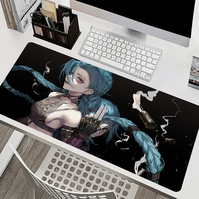 League of Legends Jinx Gamer Mousepad, Large Anime Girl Game Accessories Keyboard Pad, Kawaii Extended Anti-Slip Desk Mat Carpet