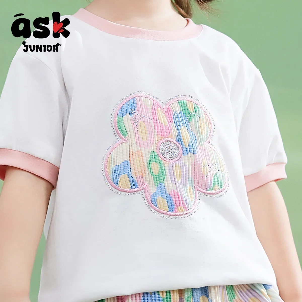 بدلة رياضية صيفية للفتيات للأطفال بأكمام قصيرة وطباعة رقمية رفيعة + بنطال واسع الساق مكون من قطعتين #6