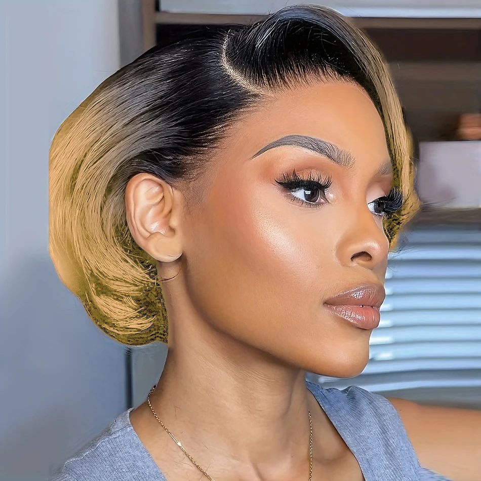

13x4 Pixie Cut Transparent Lace Wig for Women Brazilian Remy Hair Curly Short Bob