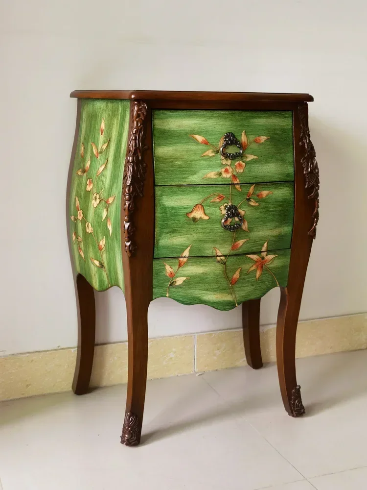 Burlywood Bedside Table Living Room Sofa Side Table Retro Painted Cabinet