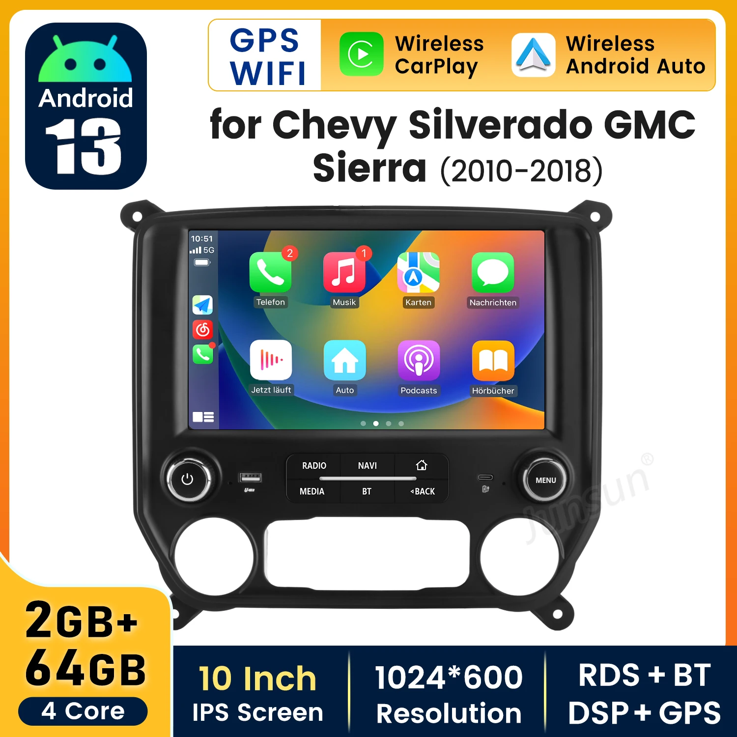AWESAFE AI 4G LTE Wireless CarPlay Android Auto Car Radio For Chevrolet Silverado GMC Sierra 2014-2018 GPS Navi BT DSP RDS FM